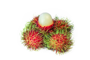 Fresh Rambutan isolated  on white background, sweetl fruit.