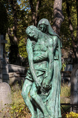 Fototapeta premium View of Pere Lachaise. World's most visited cemetery, attracting thousands of visitors to graves of those who have enhanced French life over past 200 years.