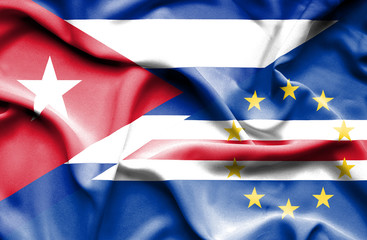 Waving flag of Cape Verde and Cuba
