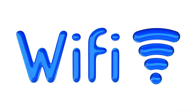 Wifi symbol with text. Glossy 3D material.
