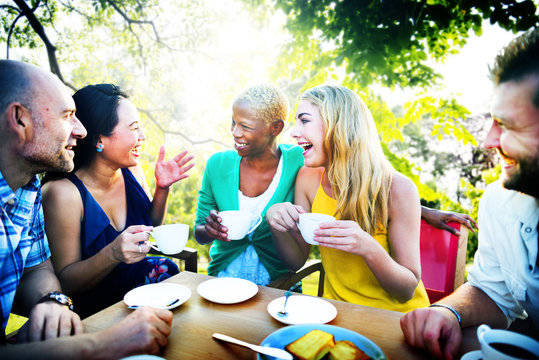 Diverse People Coffee Shop Outdoors Chat Concept