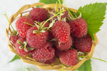 Raspberries in wooden basket