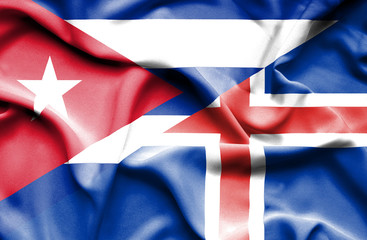 Waving flag of Iceland and Cuba