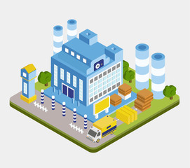 Vector Isometric Factory Building 