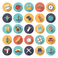 Flat design icons for travel and transportation