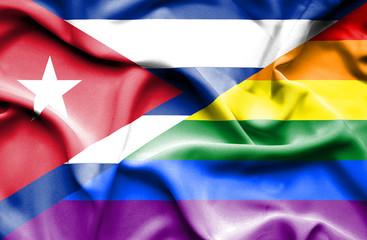 Waving flag of LGBT and Cuba