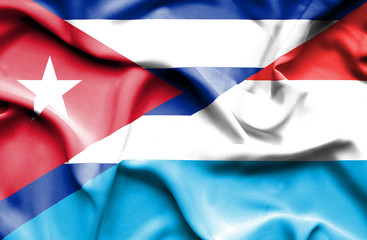 Waving flag of Luxembourg and Cuba