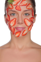 charming woman with mask of strawberries