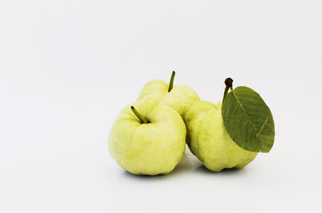 Fresh guava fruits with close up on white background