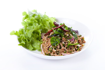 Thai spicy minced pork salad, thai food