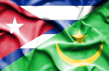 Waving flag of Mauritania and Cuba