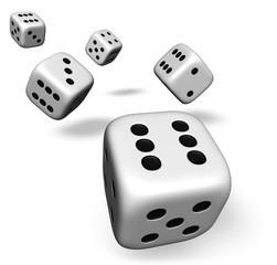 Five Dice Rolling On White