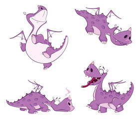 Set of cute violet dragon for you design. Cartoon