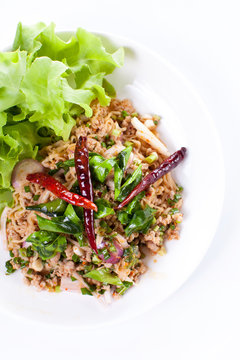Thai spicy minced pork salad, thai food
