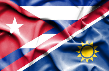 Waving flag of Namibia and Cuba