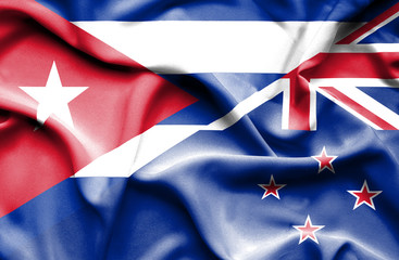 Waving flag of New Zealand and Cuba