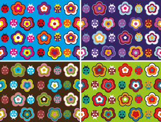 Seamless pattern with pretty flowers on different background