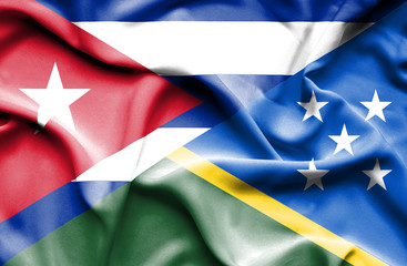 Waving flag of Solomon Islands and Cuba