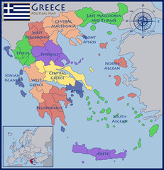 Obraz premium Map, Flag and Location of Greece