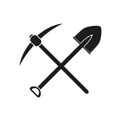 The crossing spade pickax icon. Pickax and excavation, digging, mining symbol. Flat © vladvm50