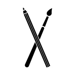 The crossing pencil with a brush icon. Painting and drawing symbol. Flat