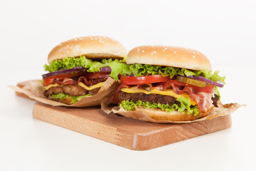 Delicious hamburger and fries