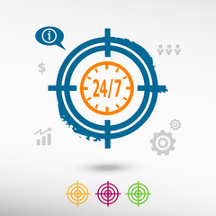 24 hours service sign on target icons background