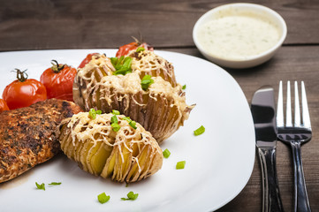 Baked potatoes with grilled chicken