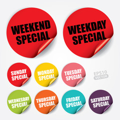 Weekday and Weekend Special Sticker and Tag
