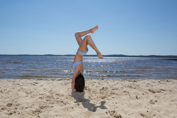 Beautiful young girls having fun at beach