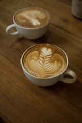 coffee latte art in cofeee sbop vintage color tone