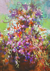 Fototapeta na wymiar bouquet of colorful flowers in pot,digital painting