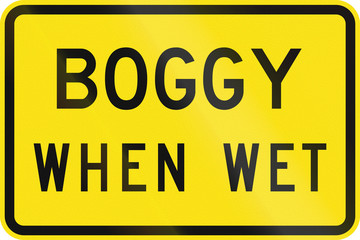 An Australian warning traffic sign - Boggy when wet