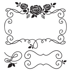 Rose flowers with vintage elements and borders. Vector illustration