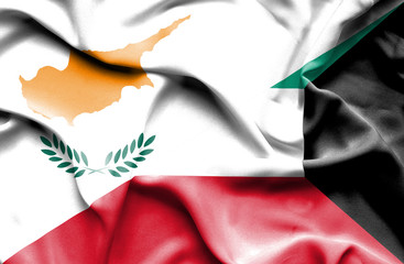 Waving flag of Kuwait and Cyprus