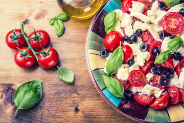 Fototapeta na wymiar Caprese. Caprese salad. Italian salad. Mediterranean salad. Italian cuisine. 
