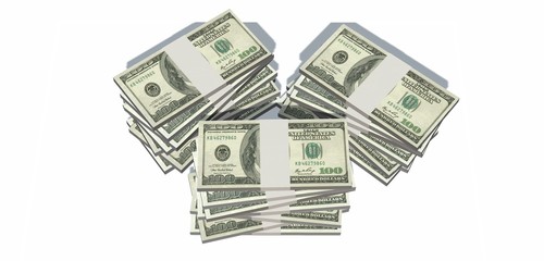 Stacks of hundred dollars Bills isolated on white background