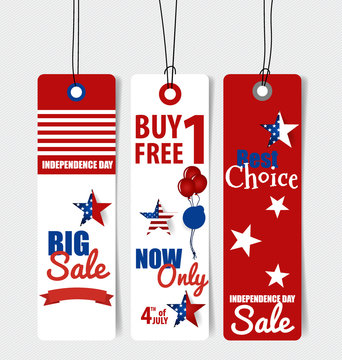 4 Th Of July. Happy Independence Day Sale Coupon, Voucher, Tag.