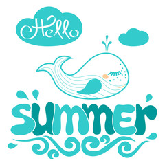 summer word  and hello, sea, wave and whale.