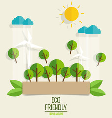 ECO FRIENDLY. Ecology concept with tree background. Vector illus