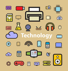 Technology icons, vector illustrations