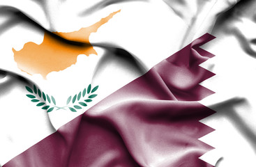 Waving flag of Qatar and Cyprus
