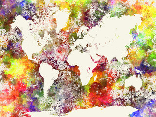 Fototapeta World map in watercolor abstract background obraz