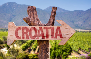 Croatia wooden sign with winery background