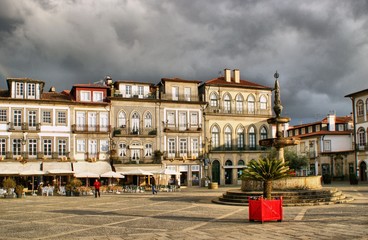 Main square Largo de Camoes with the fountain in Ponte de Lima