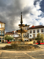 Main square Largo de Camoes with the fountain in Ponte de Lima