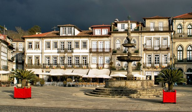 Main square Largo de Camoes with the fountain in Ponte de Lima