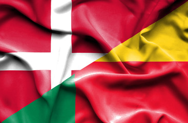 Waving flag of Benin and Denmark