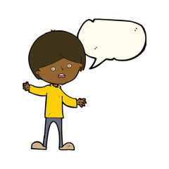 cartoon unhappy boy with speech bubble