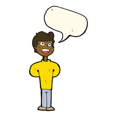 cartoon happy man with speech bubble